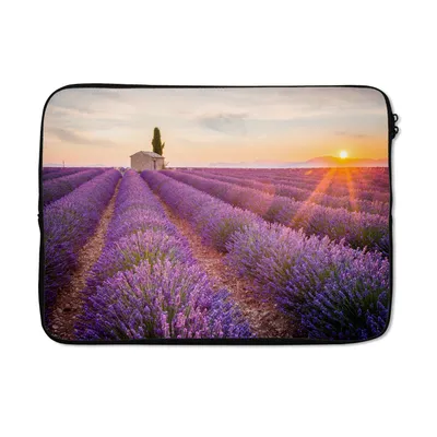 Produktbild von MuchoWow® Laptop Hülle 13 Zoll Lavendel - Sonnenuntergang - Blumen - Lila Laptoptasche - Laptophülle - Sleeve - Rundumschutz