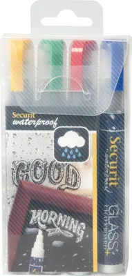 Zdjęcie produktu dla Marker kredowy wodoodporny Securit, grubość: 2-6 mm, różne kolory, 4 szt