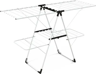 Image de Séchoir à linge pliable JZ10241 avec bras réglables et pinces, blanc - A