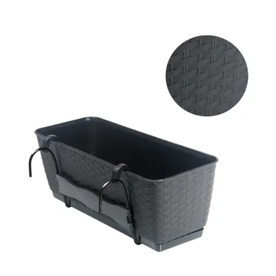 Produktbild von BigDean 4er Set Blumenkästen für Balkon-Geländer - Rattan-Optik - Anthrazit - Balkonkästen mit Metall-Halterung - 39 x 15,5 x 14 cm
