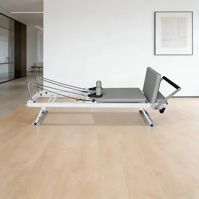Produktbild von Pilates Reformer - Heimgerät - Klappbar - 5 Metallfedern - Mit Pedal - Verstellbarer Widerstand - Tragbar - Beige