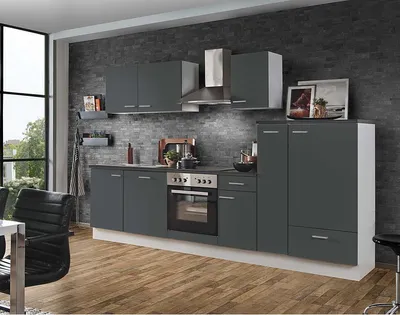 Produktbild von Komplettküche White Graphit 300cm LIVERPOOL-87 inklusive E-Geräte, Geschirrspüler und Apothekerschrank 300cm