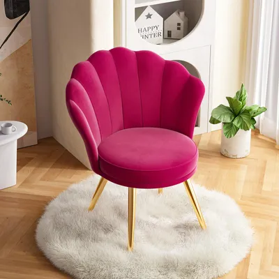 Image de Hawthyhome Chaise de salon en velours Chaise de cuisine Chaise rembourrée avec dossier Accoudoirs Pieds en métal Rose foncé