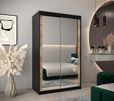 Produktbild von Schwebetürenschrank mit einer Breite von 120 cm TIMEA 3 – Schwarz / Eiche Sonoma