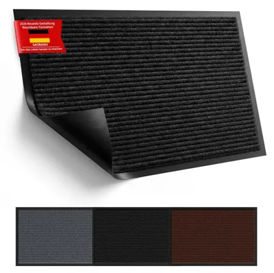 Immagine prodotto di Tappetino antiscivolo per interni ed esterni, facile da pulire, lavabile in lavatrice, colore nero, dimensioni 90x150 cm