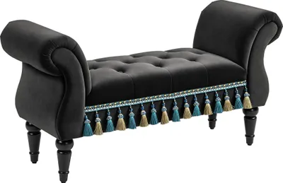 Image de Banc HOMCOM, aspect velours, banc-lit de luxe pour le couloir, gris foncé