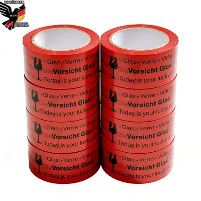 Produktbild von Neunx 8x Klebeband Paketklebeband Packband Paketband Kleber PP 50 mm x 66 m Paket Band für Päckchen Kartons Verpackung Rot "Vorsicht Glas" - 8 Rollen