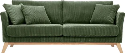 Produktbild von Miliboo - Skandinavisches 3-Sitzer Sofa in Khaki-Rippensamt und hellem Holz OSLO
