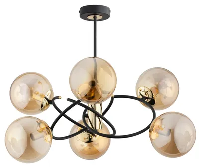 Immagine prodotto di Lampadario ORBITA nero-ambra-oro 6xE14x10W vetro, dimensioni: 50x68x68 cm, IP20, Alfa