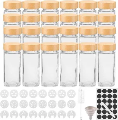 Produktbild von Famanu Gewürzgläser Set 24 Stück - 120ml - Mit Bambusdeckel - Gewürzstreuer - Gläserne Gewürzbehälter