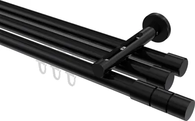Produktbild von Interdeco Innenlaufstange / Gardinenstange mit Innenlauf Schwarz, Typ Siteno Elanto (Rillenzylinder), 20 mm Ø 3-läufig, 420 cm