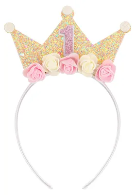 Geburtstagshut für Mädchen, Tiara-Krone, 1. Geburtstag, Weiß