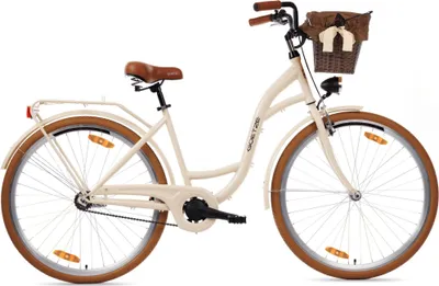 Produktbild von Goetze Style 28 Zoll City Bike, 46 cm Tiefeinsteiger, 1-Gang mit Rücktrittbremse hinten & V-Bremse vorne, LED-Beleuchtung, Rattankorb mit Bezug