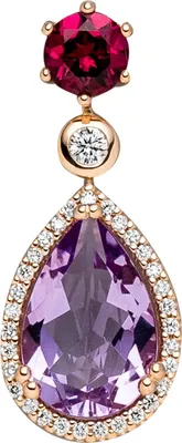 Produktbild von Anhänger Tropfen aus 585 Gold Rotgold Amethyst Rhodolith 32 Diamanten Brillanten
