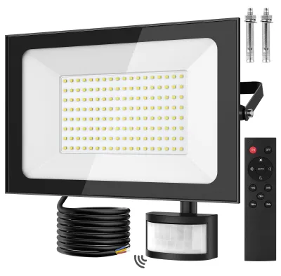 Zdjęcie produktu dla Reflektory LED – 150 W – zestaw 2 sztuki – czujnik ruchu PIR – klasa szczelności IP66 – napięcie 220–240 V – do użytku zewnętrznego