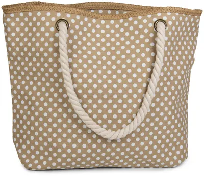 Produktbild von styleBREAKER Strandtasche mit Punkte Muster und Kordelgriffen | großes Hauptfach mit Reißverschluss | inkl. abnehmbarer Kosmetiktasche | Shopper Damen mit Bast-Detail