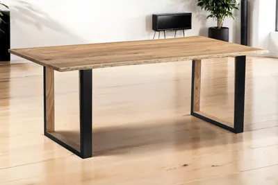 Produktbild von Esstisch 220x100cm Akazie massiv natur Baumkante U-Gestell aus Metall + Holz BRISBANE