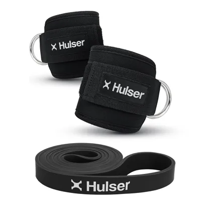 Productafbeelding van Hulser Sportset – Enkelbanden en weerstandsband – Set met een gewicht van 11 tot 30 kg – 104 / 208 cm – 2× enkelbanden – 1× weerstandsband voor pull-ups