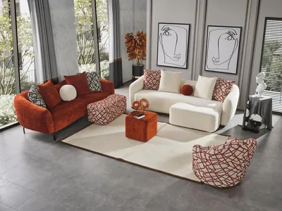 Produktbild von Dreisitzer Sofa 3 Sitzer Sofas Design Modern Stoff Orange Wohnzimmer