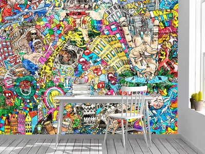 Immagine prodotto di Carta da parati in vinile con motivo graffiti, ideale per il soggiorno