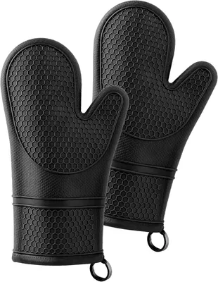 Produktbild von Silikon Ofenhandschuhe im 2er Set, Hitzebeständig bis 230°C, Rutschfest | Extra Lange Grillhandschuhe und Topflappen für Kochen und Backen