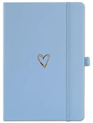 Immagine prodotto di Quaderno righe A5, copertina rigida in pelle blu, 192 pagine, motivo a cuore