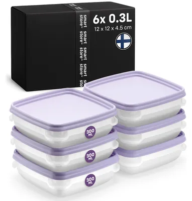 Productafbeelding van SmartStore vershoudcontainers met deksel en koelkastorganizer, 0,3 liter, set van 6