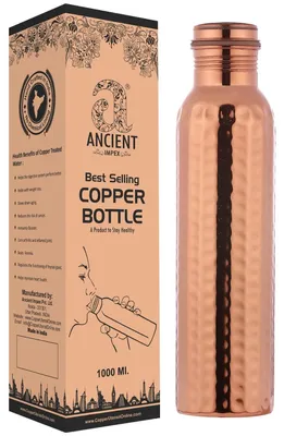 Produktbild von Reine Kupfer-Trinkflasche – Hammergeschliffen, 1000 ml, Lebenslange Haltbarkeit, für ayurvedische Vorteile