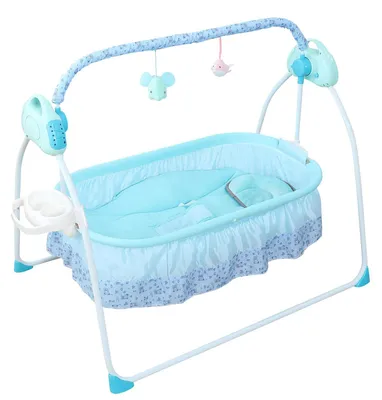 Produktbild von Elektrische Babywiege - Automatische Babyschaukel - 5 Geschwindigkeiten - Bluetooth Musik - Fernbedienung 5 m - Timer - Bis 25 kg - Blau
