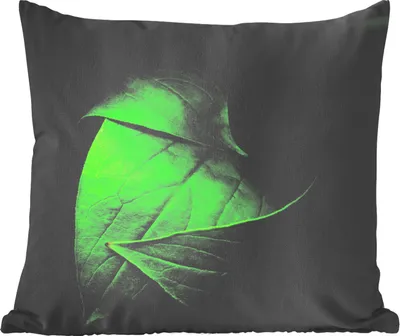 Produktbild von MuchoWow® Zierkissen Sofakissen Wohnzimmer Dekokissen 40x40 cm Die Details eines grünen Blattes vor schwarzem Hintergrund - Foto Kissen - Schlafzimmer Dekoration