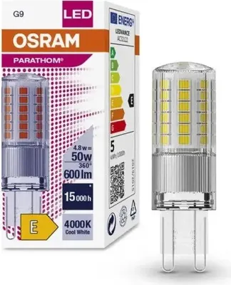 A product box for an OSRAM LED bulb, shown next to the bulb itself.