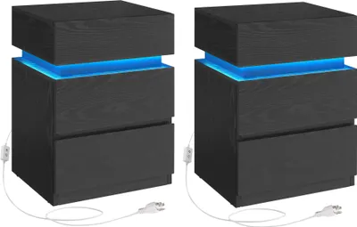 Produktbild von VASAGLE Nachttisch mit LED-Beleuchtung, mit 3 Schubladen, schwarz, 2 St.