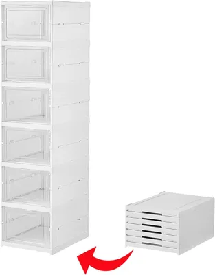 Produktbild von Schuhregal 6 Ebenen, Schuhbox aus Kunststoff, stapelbar, transparent, für Kleiderschrank