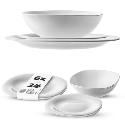 Produktbild von KADAX Geschirrset für 2 Personen, 6-tlg, Tafelservice mit Suppenteller, Dessertteller und Speiseteller, Essgeschirr, Geschirr Set, Tellerset (Weiß)