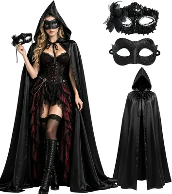 Immagine prodotto di Mantello con cappuccio, nero, unisex, ideale per Halloween