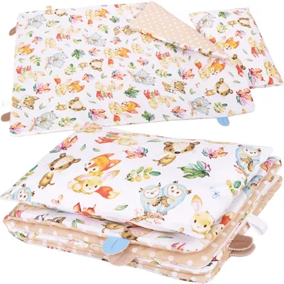 Zdjęcie produktu dla Pościel do żłobka i domu 100x75 cm ocieplana z poduszką bawełna - baśniowe zwierzaki