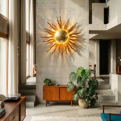 Produktbild von s.luce Diator XL handgeschmiedete Sonne Wandlampe Wandleuchte Rost- & Goldfarben