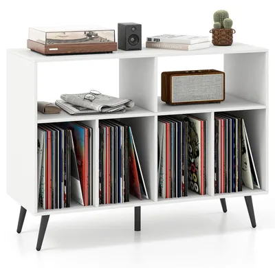 Plattenspieler-Ständer, 3-stöckig, 4 Vinyl-Ablagen, weiß