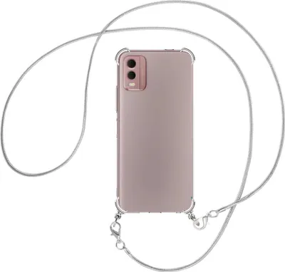 Produktbild von Handykette Backcover-Schutzhülle mit Band (Metall silberfarben) für Nokia C32 4G (6.5'') - silberfarbene Snake-Kette