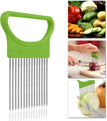 Produktbild von CHPN - Zwiebelkamm - Gemüseschneider - Grün - Schneidhilfe - Küchenhelfer - Gabel für Zwiebeln - Kartoffeln - Gemüse - Küchenwerkzeug