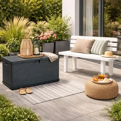 XL Auflagenbox Sitzbank 2 Personen Kunststoff Anthrazit 340L