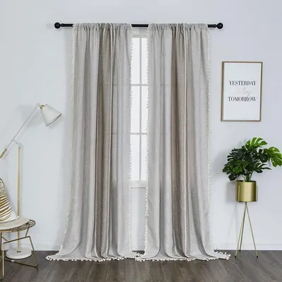 Boho-Gardinen mit Quasten, 2er-Set, 137x213 cm, Beige/Kaffee