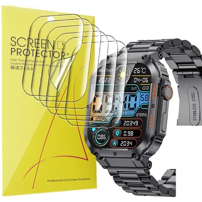 Immagine prodotto di Pellicola protettiva per schermo compatibile con lo smartwatch SUNKTA K-57 da 1,96 pollici – Blueshaweu
