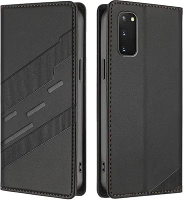 Produktbild von Hülle für Samsung Galaxy S20, Kunstleder Brieftaschen Handyhülle mit Kartenfach und Standfunktion Schwarz