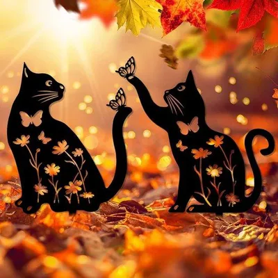 Immagine prodotto di Set di 2 decorazioni per il giardino, a forma di gatto, realizzate in metallo, adatte per l'esterno