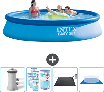 Immagine prodotto di Piscina gonfiabile rotonda Easy Set di Intex - 396 x 84 cm - blu - inclusa pompa - filtro - tappetino solare - telo di fondo