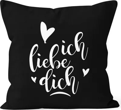 Produktbild von Kissenbezug Ich liebe Dich I love You Liebe Love Geschenk Frau Freundin Mann Freund Zuneigung Kissen-Hülle Deko-Kissen Baumwolle MoonWorks® schwarz 40cm x 40cm