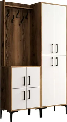 Produktbild von Eingangsmöbel Castor, Moderner Eingang, Wandgarderobe, Multifunktions-Aufbewahrungskonsole, 120x35h200 cm, Walnuss und Weiß