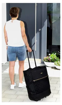 Produktbild von Großer Einkaufstrolley mit 35 Litern Volumen, faltbar, Aluminiumstange, Schulter- und Handgurte, inklusive Thermo-Kühltasche (Classy Schwarz + Bagboom Tasche)