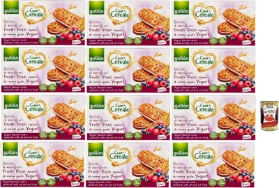 Produktbild von Gullón Cuor Di Cereali con Frutti Rossi Ripieni di crema gusto yogurt, Kekse mit Hafer- und mit roten Früchten, gefüllt mit Sahne mit Joghurtgeschmack, 12x 220g + Italian Gourmet polpa 400g